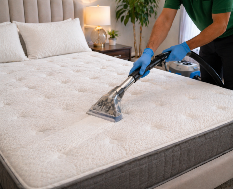 Mattress cleaning in a modern bedroom