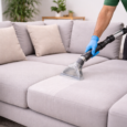 Sofa cleaning in a bright living room